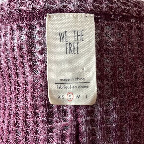 We The Free beet tone burnout sunwashed thermal bell sleeve split neckline top. - Picture 9 of 9